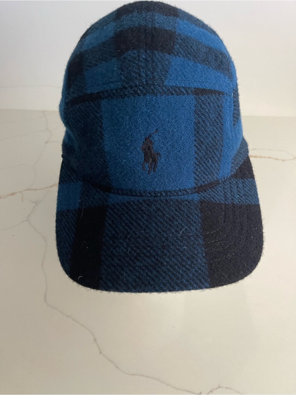 Ralph Lauren Blue & Black Plaid Wool Baseball Cap